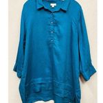 J. Jill Love 100% Linen Shirt Tunic Popover XL Turquoise 3/4 Sleeve Beach Office Blue Photo 0