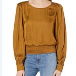 ASTR the Label Mustard Yellow Ruched Puff Sleeve Blouse, Women’s Small Photo 1