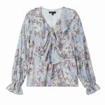 Frye Ruffle Front Long Sleeve Blouse Slate Blue Combo Small Photo 0