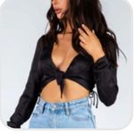 Princess Polly Isabella Silky Tie Front Crop Top Black Ruched Side/Sleeve US 4 Photo 7