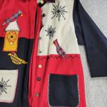 At Ease Women's Wool Cardinal Jacket 1X Red Black Collared Embroidered Patchwork Photo 6