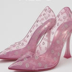 Barbie x ALDO Barbietessy Collection Pink Stiletto Heel Monogrammed B Size 9 NEW Silver Photo 0