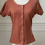 Vintage 90s MJ Carroll Terracotta Short Sleeve Button Front Shirt S Brown Photo 0