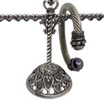 Vintage: Purple Cats Eye Cabochon Gems ❁ Twisted Silver Cable Bangle Bracelet ❁ Photo 3