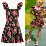 Alice + Olivia  Ginny Godet Mini Dress Square Neck Ruffle Sleeves Floral Romantic Photo 2