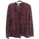 J.Jill Tweed Sweater Cardigan Size Large Burgundy Fringe Knit Blazer Career Red Photo 0