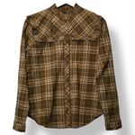 Nili Lotan Women's Plaid Ruffled Collar Long Sleeve Button Up Shirt Size S Brown Photo 1