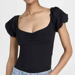 Free People Black Short Puff Sleeves Sweetheart Neck Fitted Top Womens Top S/M Photo 0