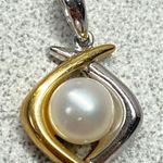 14k Gold Pearl Pendant Two Tone Diamond Shape Elegant Luxury Fine Photo 0