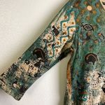 Cactus Shirt Womens Large Green Aztec Animals V Neck Rhinestones Tribal Casual Photo 4