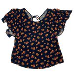 Blue Floral Flouncy Ruffled Bat Wing Sleeve Top Size M Photo 1