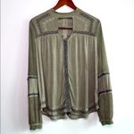 POL ‎ Boho Embroidered Long Sleeve Top Olive Green Size Large Festival Indie Photo 1