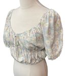 Elodie Floral Print Short Sleeve Scoop Neck Rayon Cropped Top Size Medium NWT Photo 2