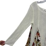 Entro  Women's Floral Print Mini Dress‎ Crochet Knit Long Sleeve Cream Boho M Photo 3