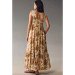 Anthropologie  Floral Square Next Maxi Dress XS Off-White Orange Photo 3