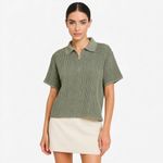 ZARA  Sage Green Ribbed Knit Polo Collar Short Sleeve Top Size S Photo 3