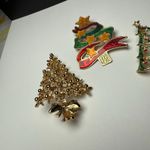 Christmas Tree Holiday Lot Of 3 Brooch Pin Gold Tone Photo 9