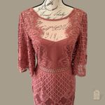 Lace Midi Dress | Mauve Pink Sheer Flutter Sleeves | Cocktail, Wedding Guest Size 6 Photo 1