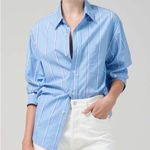 Citizens of Humanity Kayla Shirt in Canyon Stripe Blue Oversized Button Up Small Photo 2