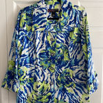 Peck & Peck  Womens Large Blue Floral Maximalist Shacket Bold Colorful Photo 0