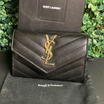 Saint Laurent  - YSL Monogram Small Flap Wallet - Grained Leather - Black W/ Gold Photo 0