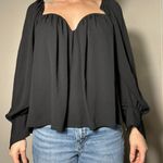 ZARA  Flowy Sweetheart Neck Longsleeve Black Top Size Medium Photo 1