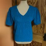 Vtg 80s Blue feminine v neck sweater Size M Photo 3