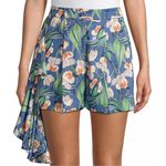PATBO FLORAL BLUE GREEN TROPICAL RUFFLE SIDE HIGH RISE WAIST SHORTS 6 Photo 2