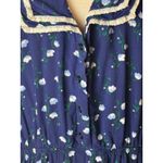 Free People  Dress Medium Blue‎ White Floral Collared Mini Retro Boho Cottagecore Photo 6