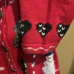 Quacker Factory  Sweater VTG Cardigan Christmas‎ Snowman Red Holiday Knit Medium Photo 4