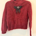 ZARA  Deep Red Turtleneck Sweater with Embellished Bow Photo 0