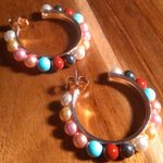Multi Color Shell Pearl Goldtone and Stainless Steel Hoop Earrings Photo 0
