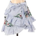 ZARA Blue & White Stripe Tiered Ruffle Floral Embroidered Mini Skirt Size XS Photo 2