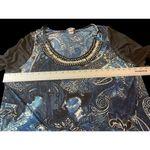 Lavish  Plus 3x Blue Paisley Beaded Sheer Sleeve Stretch Top Photo 5