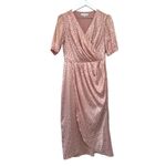 Ivy City Co Blush Pink Satin Leopard Print Wrap Midi Dress Size Medium Photo 1
