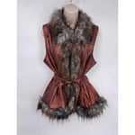 Powder River Outfitters Vest Womens XL Brown Faux Leather/Fur Belted Photo 1