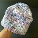 Hand Knit Pastel Rainbow Beanie Skull Cap Blue Photo 5