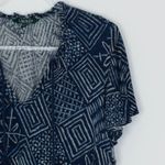 Ralph Lauren Lauren  Womens Linen Blend Geometric‎ V Neck Top Size XL Blue Artsy Photo 1