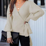 None KNITTED WRAP Sweater Beige Small NWOT Photo 0