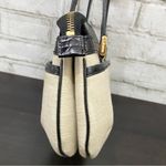 Ralph Lauren Lauren Black Croc Leather Beige Canvas Gold Turnlock Shoulder Bag Photo 6