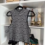 Maeve Anthropologie Maria Black White Geo Knit Sleeveless Mockneck Crop Sweater Photo 1