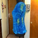 Y2K vintage blue and green popcorn bubble short sleeve shirt with ruffle hem OS Size undefined Photo 3