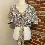 Topshop Last chance - - TIGER & ZEBRA PRINT TIE WAIST CROPPED BLOUSE US 2 XS Photo 1