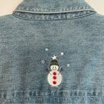 Christopher & Banks  Denim Shirt Women’s M Snow Days Snowman Snowflake Embroidery Photo 10