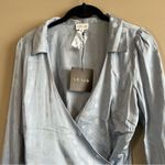 Le lis ✨  Women’s Blue Silk Satin Polka Dot Wrap Top Medium NWT Photo 1