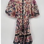 Farm Rio Cream Superbloom Tapestry Puff Sleeve Mini Dress XS Belted Floral Photo 3