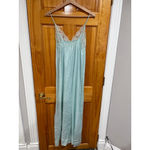 Vintage Sears Satin Nightgown Aqua Blue Lace Trim Long Slip Dress S 32/34 USA White Photo 1