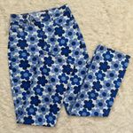 ZARA Jeans Straight Leg High Rise Daisy Print Boho Hippie Floral Blue White 4 Photo 2