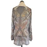 Lavender Brown Womens Blouse Sheer Print V Neckline Tunic Bohemian Size Large Photo 1