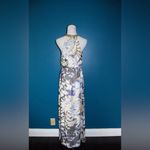 Charlie Jade  silk Artistic Maxi Dress in Blue and Cream Photo 2